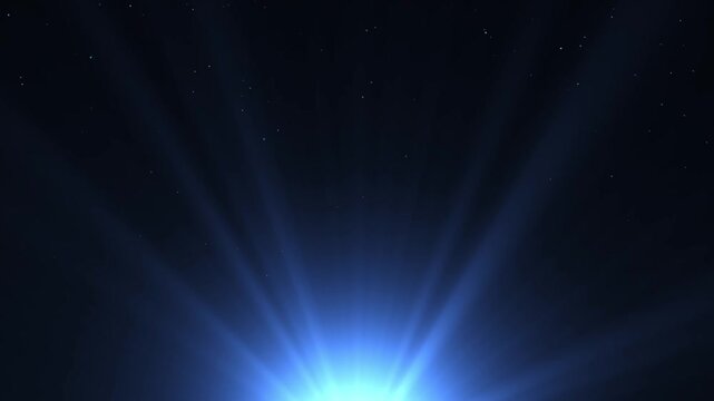 Blue volumetric shimmering light from bottom on dark background with particle, empty studio spotlight presentation, orange heavenly shining god ray background, beautiful cone wavering limelight beam