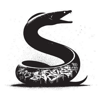 recommend clip art: silhouette of Eel filled with graffiti street wall in rough drawing