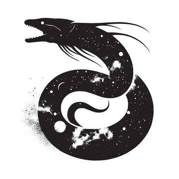 recommend clip art: silhouette of Eel filled with space and sci-fi element in rough drawing