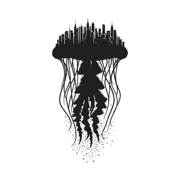 recommend clip art: silhouette of jelly fish filled with cityline in rough drawing