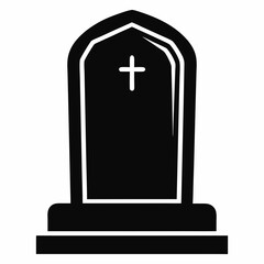 Obraz premium Tombstone front facing silhouette line art vector illustration
