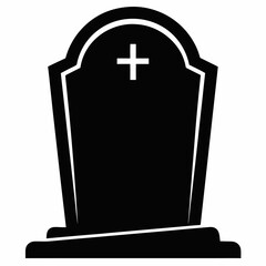 Obraz premium Tombstone front facing silhouette line art vector illustration
