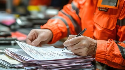 Customs documents being reviewed and stamped at a border checkpoint
