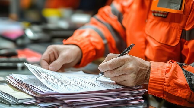 Customs documents being reviewed and stamped at a border checkpoint