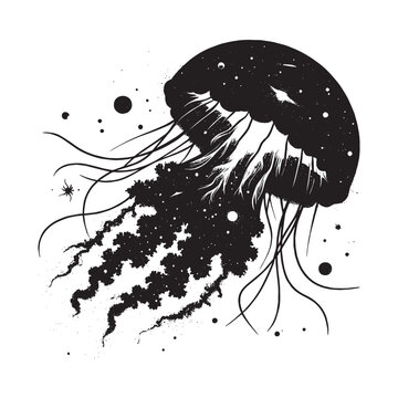 black jellyfish floating in space clip art preview