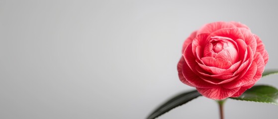  Close-up of a pink flower with water-droplet-studded petals atop a green stem, set against a gray backdrop