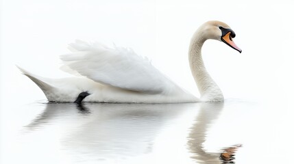 Fototapeta premium A graceful swan gliding on calm water, showcasing elegance and tranquility.