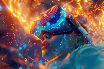 immersive virtual reality experience with futuristic VR Goggles