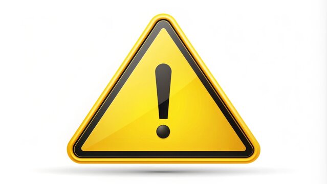 Yellow hazard sign with black exclamation mark on a triangular background, indicating caution and warning, isolated on a white vector illustration.