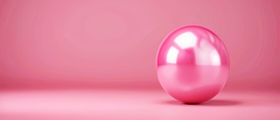  A pink egg, gleaming, sits centered against a backdrop of uniform pink, its surface reflecting soft light
