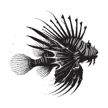recommend clip art: silhouette of Lionfish filled with space and sci-fi element in rough drawing