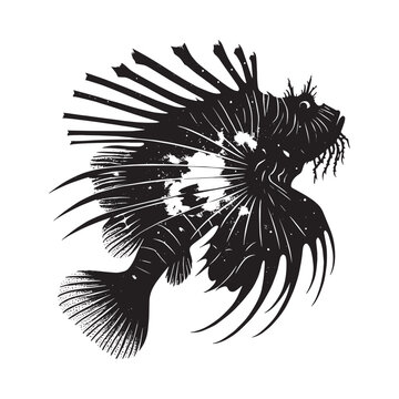 black lionfish swimming on white background clip art preview