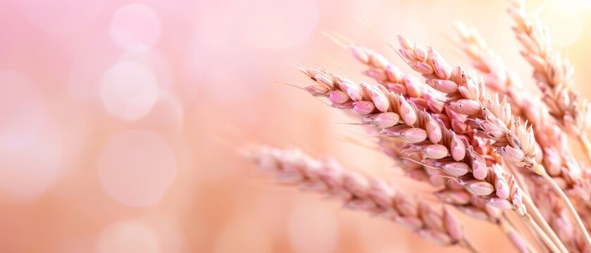  A near view of a wheat stalk against a softly blurred backdrop, highlighted by a bolter of light in the distance