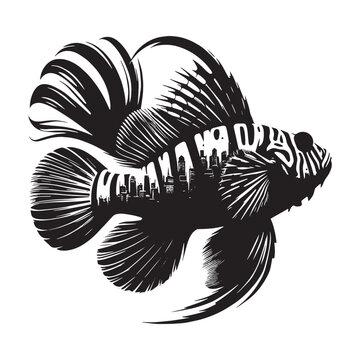 recommend clip art: silhouette of Mandarinfish filled with cityline in rough drawing