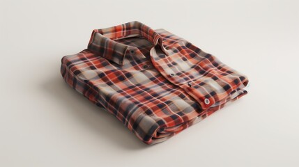 Neatly folded plaid flannel shirt, with its soft texture and bold pattern, ready for comfortable, stylish dressing in cool weather.

