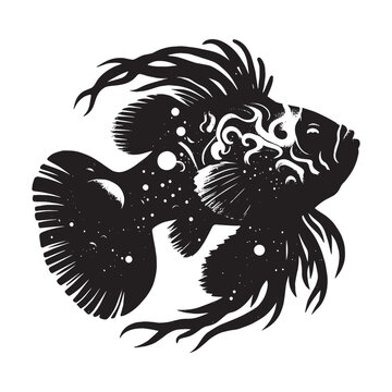 recommend clip art: silhouette of Mandarinfish filled with space and sci-fi element in rough drawing