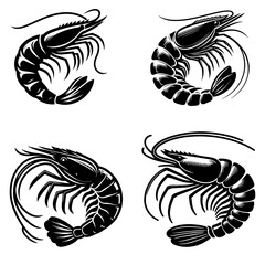 Shrimp silhouette vector illustration Icon