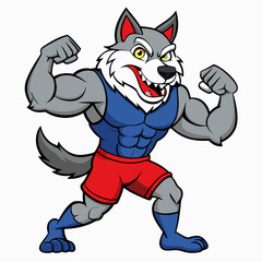 A ferocious athlete wolf posing color art vector