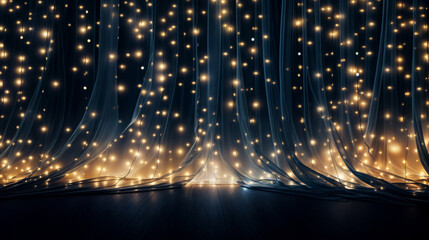 Glamorous backdrop with a sheer curtain and twinkling lights