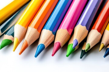 Fototapeta premium Many different colored pencils on white background with generative ai