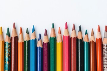 Many different colored pencils on white background  with generative ai