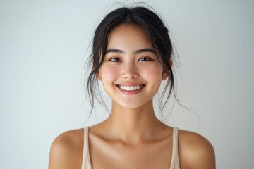 Beautiful young Asian woman smiling and happy created with Generative AI