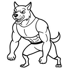 A ferocious athlete dog posing line art vector