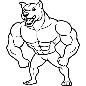 recommend clip art: A ferocious athlete dog posing line art vector
