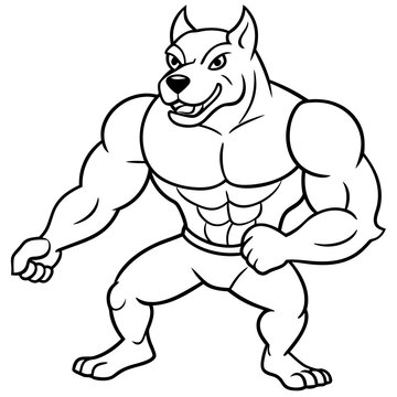 recommend clip art: A ferocious athlete dog posing line art vector