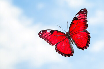 Obraz premium Red butterfly in the sky, flying with red wings
