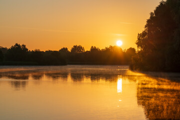 Caldecotte lake at sunrise in Milton Keynes. England