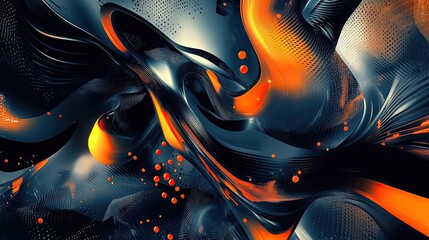 Obraz premium A colorful abstract painting with orange and blue swirls and dots