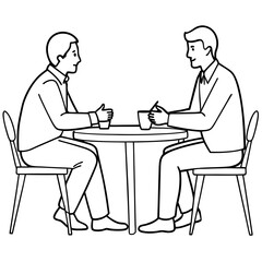 Two men are sitting at a table art vector illustration