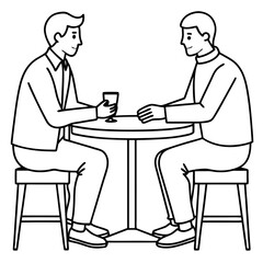 Two men are sitting at a table art vector illustration