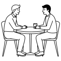 Two men are sitting at a table art vector illustration