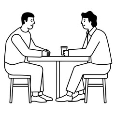 Two men are sitting at a table art vector illustration