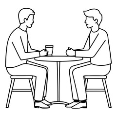 Two men are sitting at a table art vector illustration