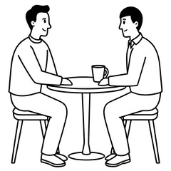 Two men are sitting at a table art vector illustration