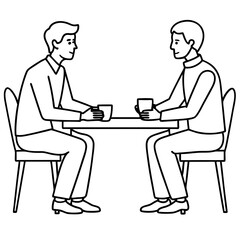 Two men are sitting at a table art vector illustration