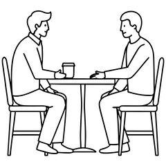 Two men are sitting at a table art vector illustration