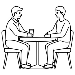 Two men are sitting at a table art vector illustration
