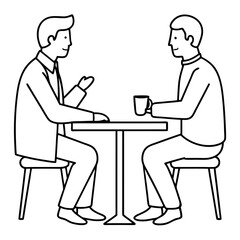 Two men are sitting at a table art vector illustration