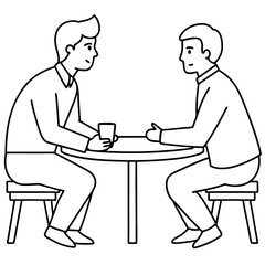 Two men are sitting at a table art vector illustration