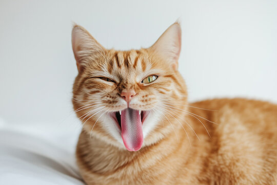 cute orange cat sticking his tongue out and winking