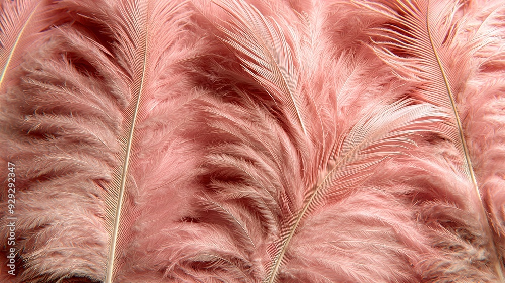 Sticker  A white background showcases close-up pink feathers with blurred images of their backside