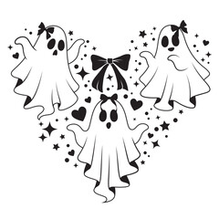 ghost girl coquetted heart shape for greeting halloween