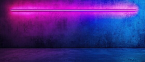 Empty Room with Neon Pink and Blue Lights on Concrete Walls