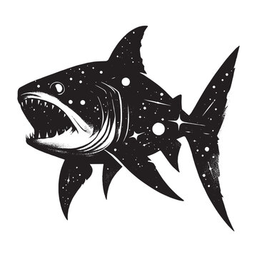 recommend clip art: silhouette of piranha filled with space and sci-fi element in rough drawing