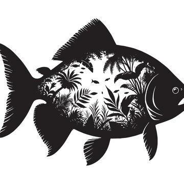 black fish silhouette with jungle scene clip art preview
