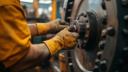 Fototapeta premium Dynamic Laborer in Action: Capturing the Grit of Mechanical Repairs – Perfect for Sports Decor Posters Celebrating Hard Work and Dedication!